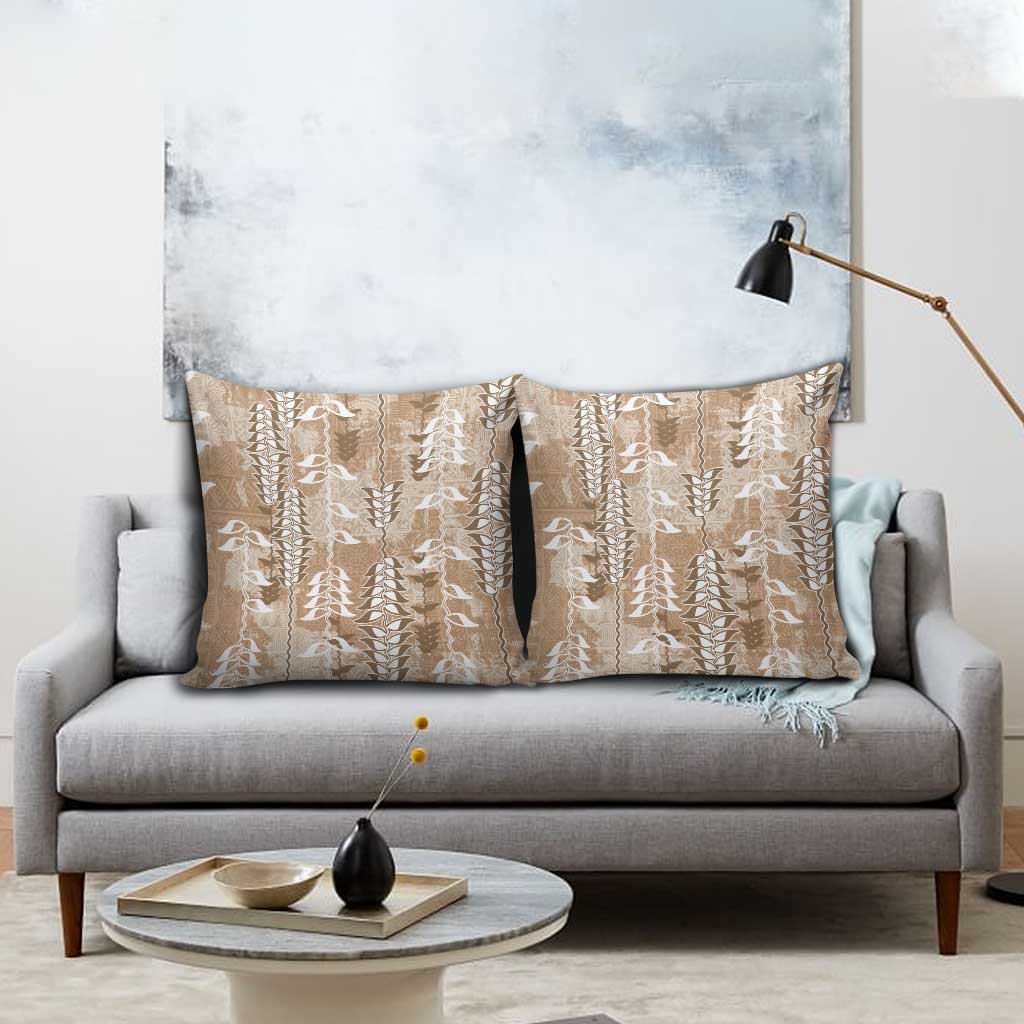 Beige Hawaii Tapa Pattern Pillow Cover With Heliconia Vintage Style LT05 - Polynesian Pride