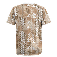 Beige Hawaii Tapa Pattern Rugby Jersey With Heliconia Vintage Style LT05 - Polynesian Pride