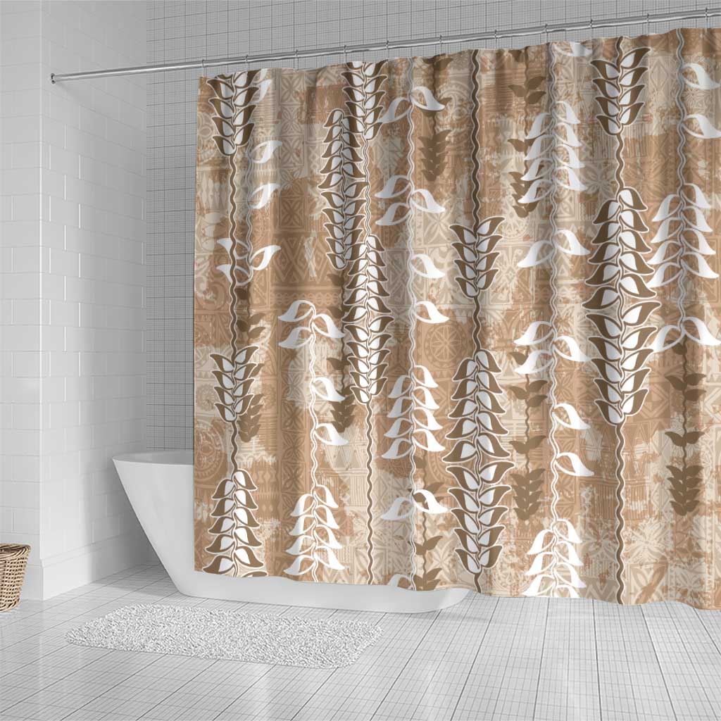 Beige Hawaii Tapa Pattern Shower Curtain With Heliconia Vintage Style LT05 - Polynesian Pride