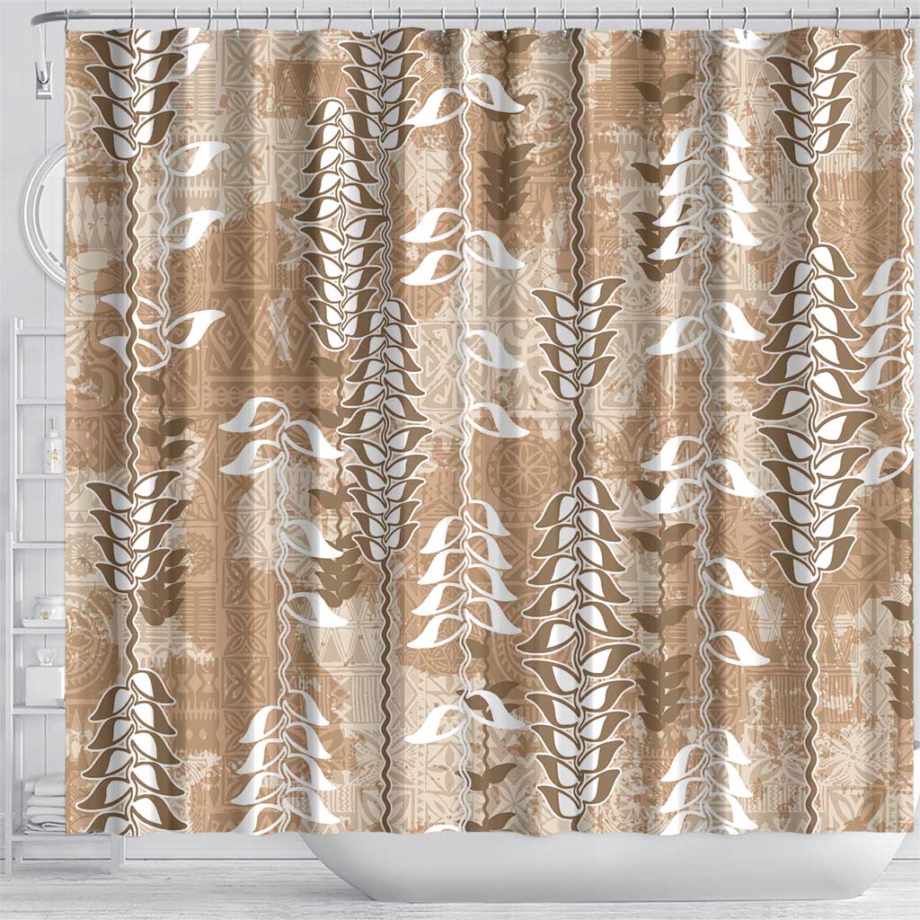 Beige Hawaii Tapa Pattern Shower Curtain With Heliconia Vintage Style LT05 - Polynesian Pride