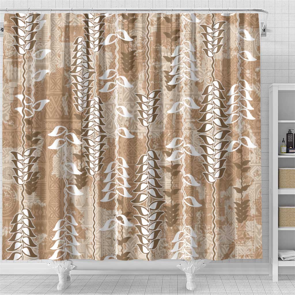 Beige Hawaii Tapa Pattern Shower Curtain With Heliconia Vintage Style LT05 - Polynesian Pride