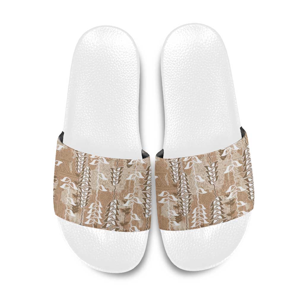 Beige Hawaii Tapa Pattern Slide Sandals With Heliconia Vintage Style LT05 Beige - Polynesian Pride
