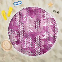 Magenta Hawaii Tapa Pattern Beach Blanket With Heliconia Vintage Style LT05 One Size 150cm Magenta - Polynesian Pride