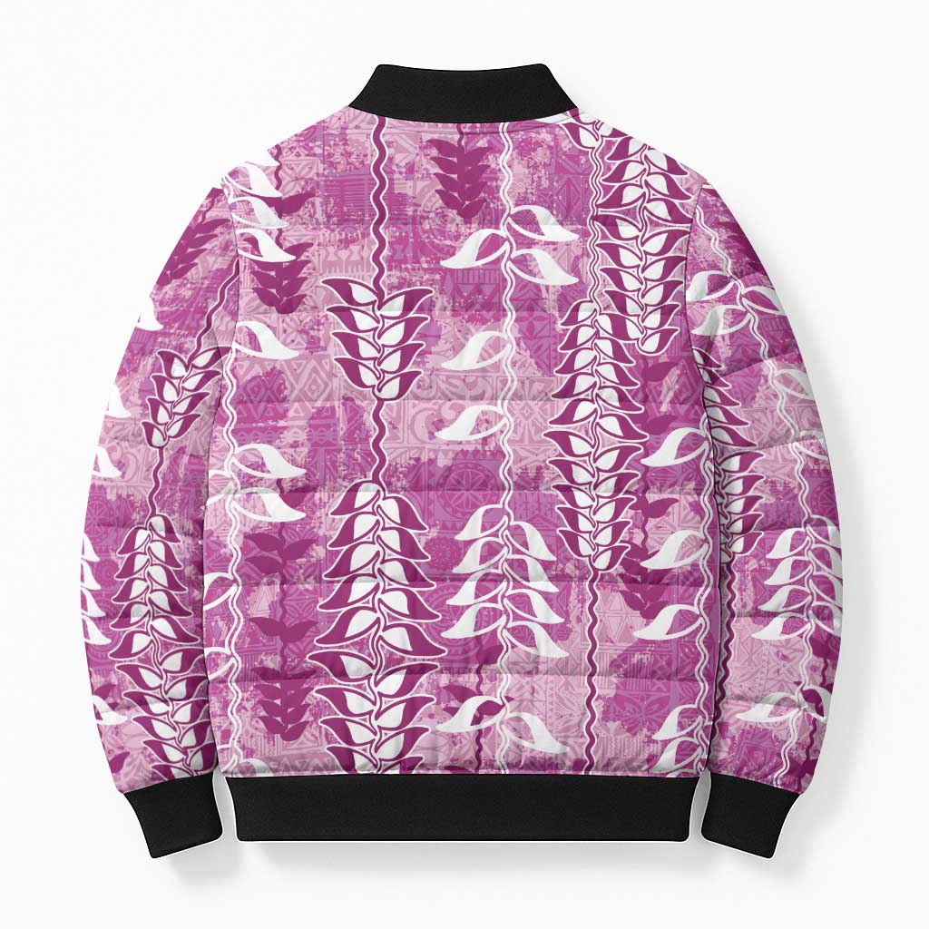 Magenta Hawaii Tapa Pattern Bomber Puffer Jacket With Heliconia Vintage Style LT05 - Polynesian Pride