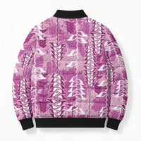 Magenta Hawaii Tapa Pattern Bomber Puffer Jacket With Heliconia Vintage Style LT05 - Polynesian Pride
