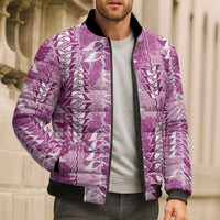 Magenta Hawaii Tapa Pattern Bomber Puffer Jacket With Heliconia Vintage Style LT05 - Polynesian Pride