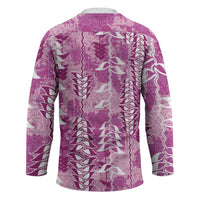 Magenta Hawaii Tapa Pattern Hockey Jersey With Heliconia Vintage Style LT05 - Polynesian Pride