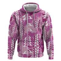 Magenta Hawaii Tapa Pattern Hoodie With Heliconia Vintage Style LT05 Pullover Hoodie Magenta - Polynesian Pride