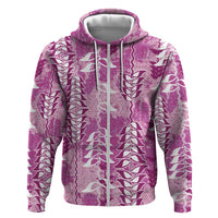 Magenta Hawaii Tapa Pattern Hoodie With Heliconia Vintage Style LT05 Zip Hoodie Magenta - Polynesian Pride