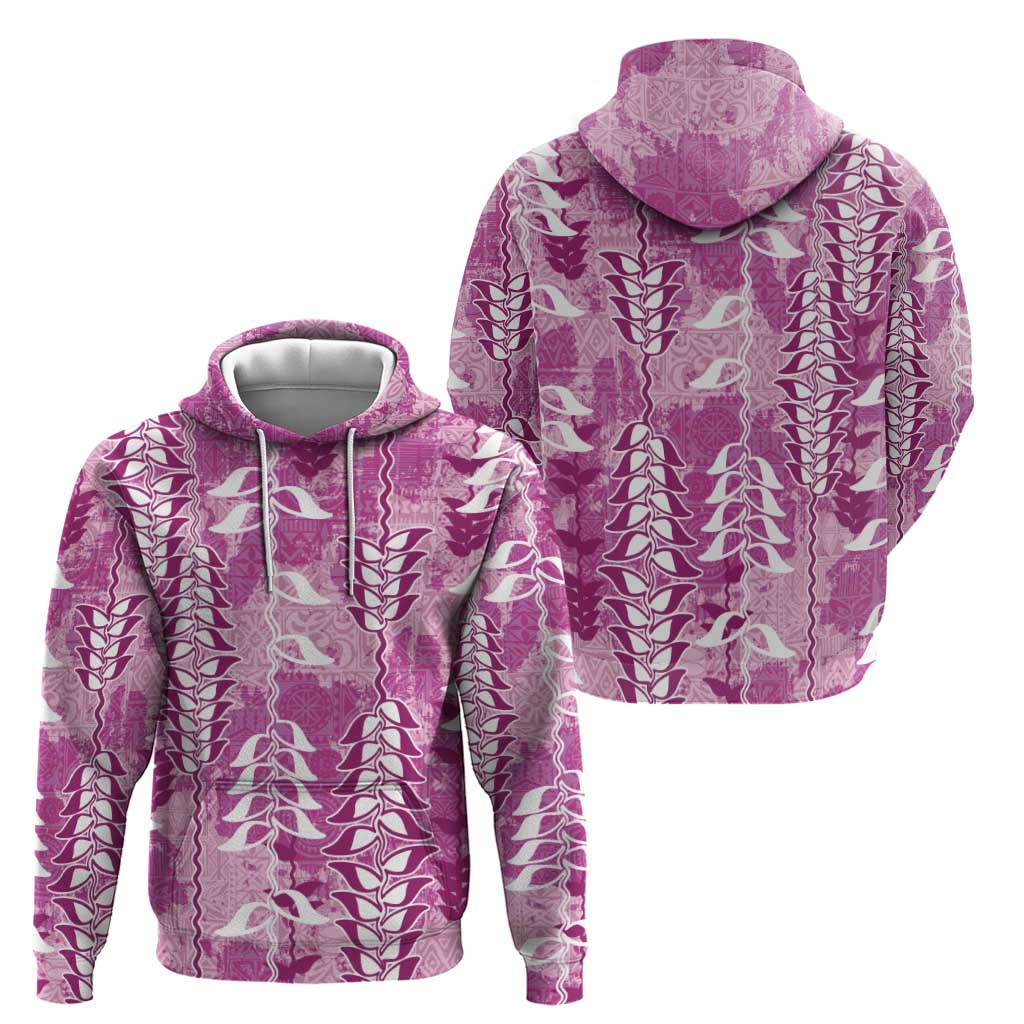 Magenta Hawaii Tapa Pattern Hoodie With Heliconia Vintage Style LT05 - Polynesian Pride