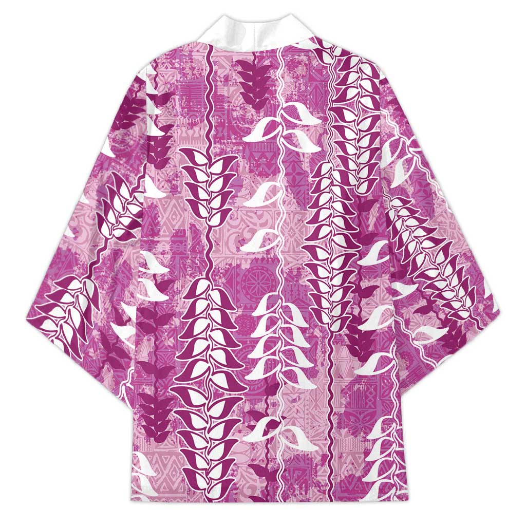 Magenta Hawaii Tapa Pattern Kimono With Heliconia Vintage Style LT05 - Polynesian Pride