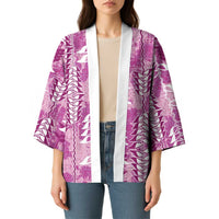 Magenta Hawaii Tapa Pattern Kimono With Heliconia Vintage Style LT05 - Polynesian Pride