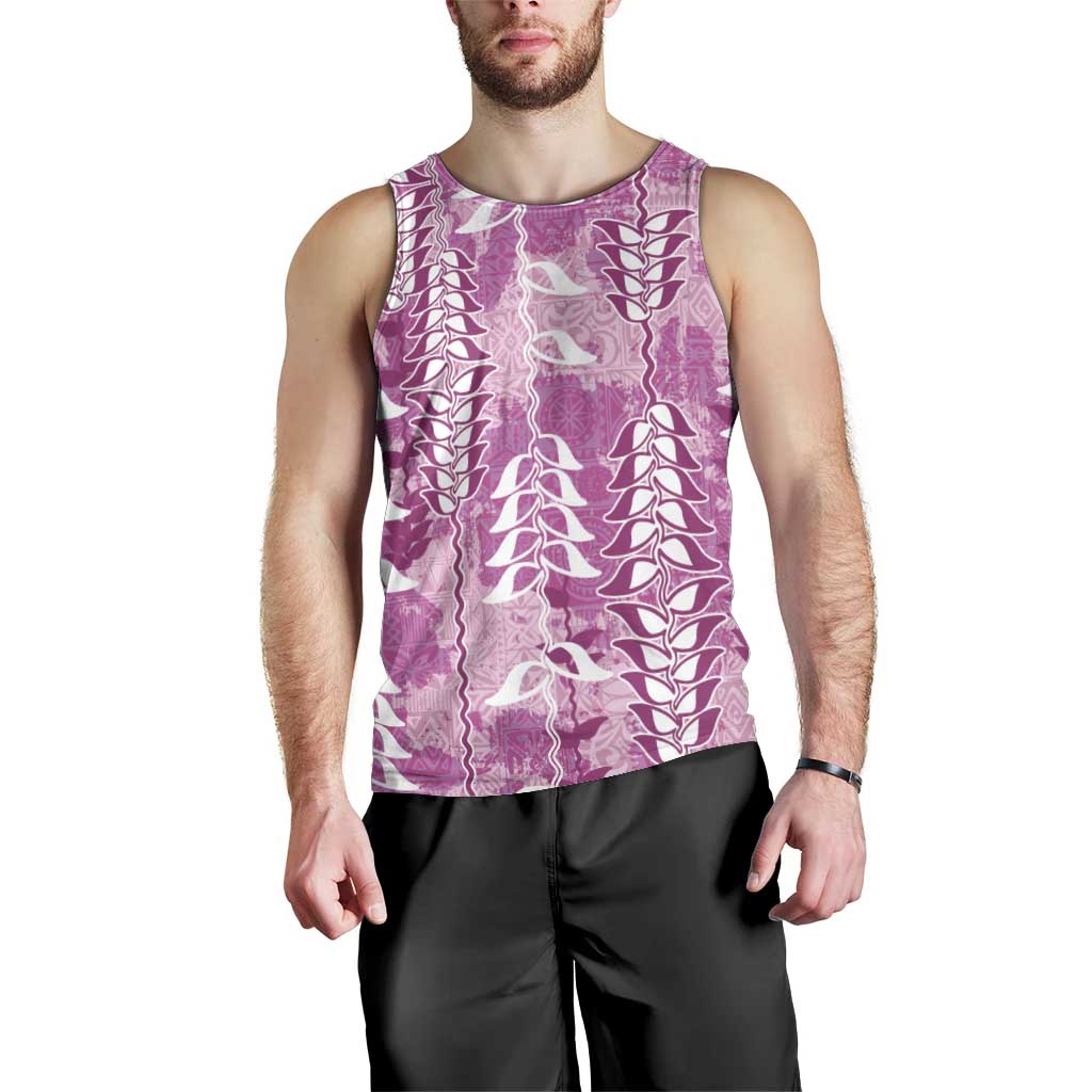 Magenta Hawaii Tapa Pattern Men Tank Top With Heliconia Vintage Style LT05 - Polynesian Pride
