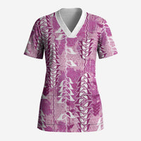 Magenta Hawaii Tapa Pattern Scrub Top With Heliconia Vintage Style LT05 Adult Magenta - Polynesian Pride