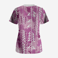 Magenta Hawaii Tapa Pattern Scrub Top With Heliconia Vintage Style LT05 - Polynesian Pride