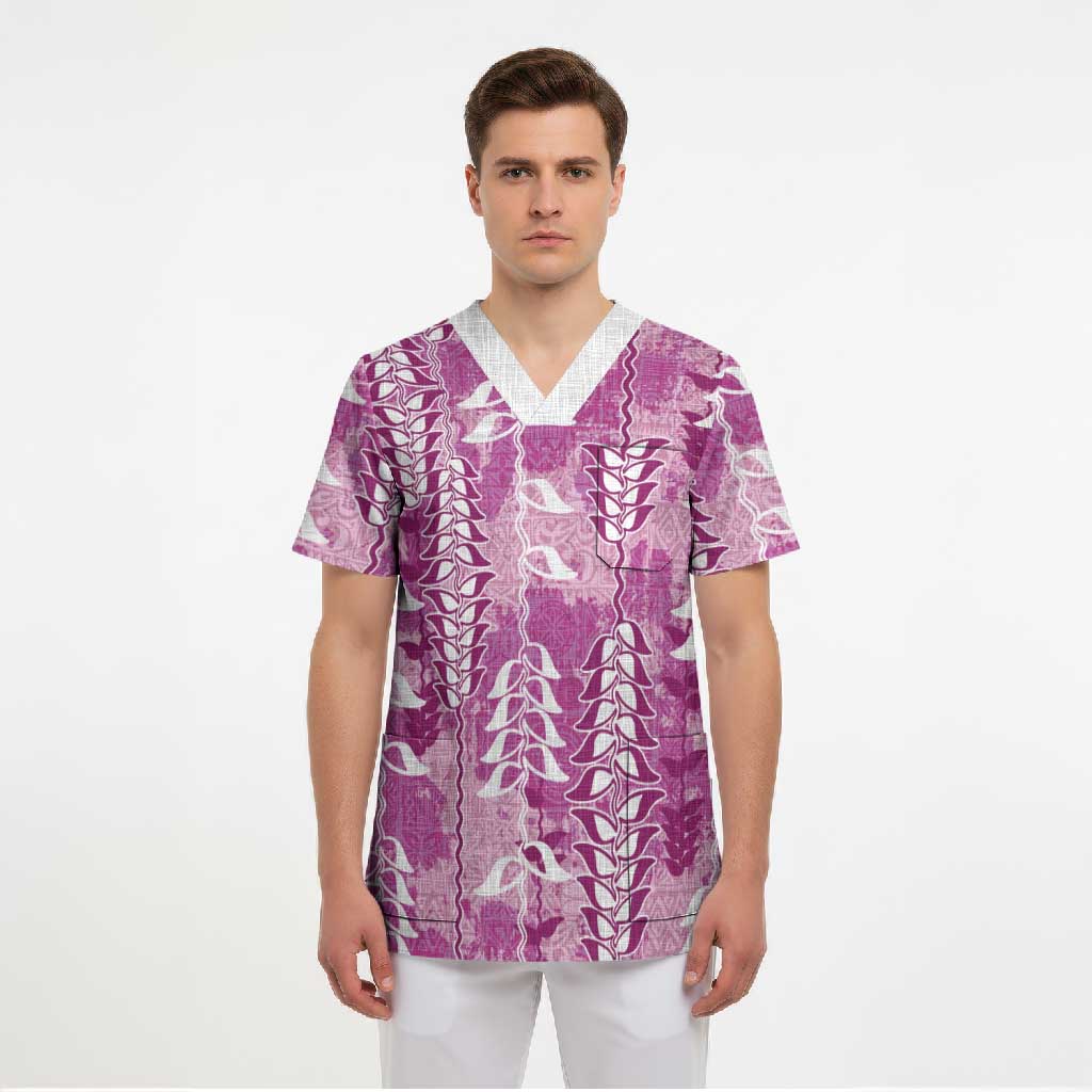 Magenta Hawaii Tapa Pattern Scrub Top With Heliconia Vintage Style LT05 - Polynesian Pride