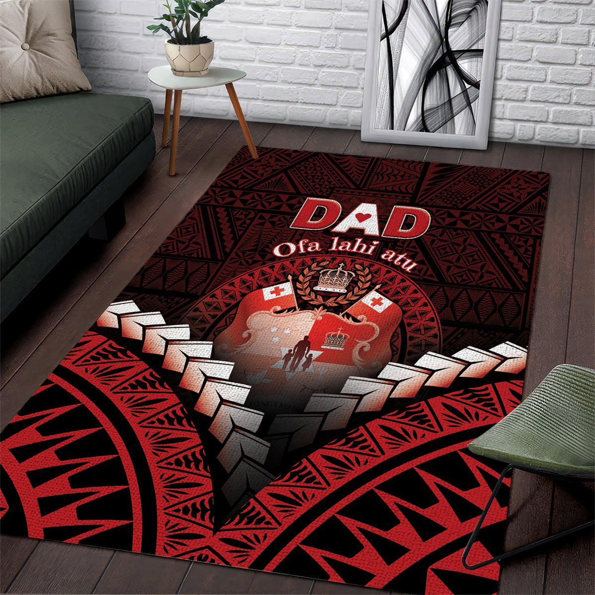 Tonga Happy Father's Day Area Rug Ofa Lahi Atu Dad Polynesian Tribal LT05 Red - Polynesian Pride