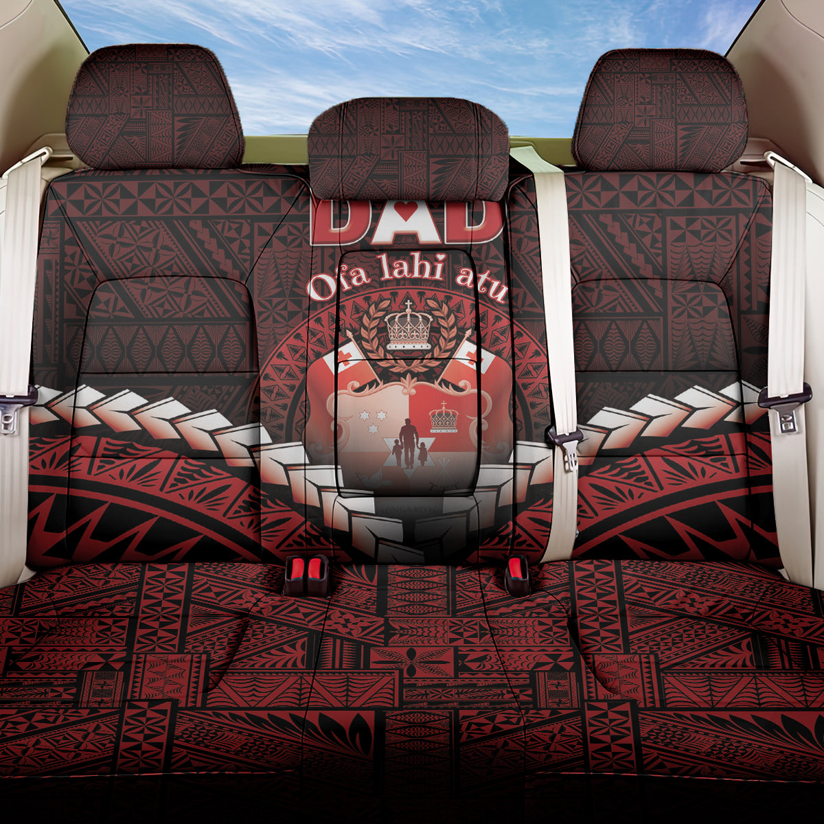 Tonga Happy Father's Day Back Car Seat Cover Ofa Lahi Atu Dad Polynesian Tribal LT05 One Size Red - Polynesian Pride