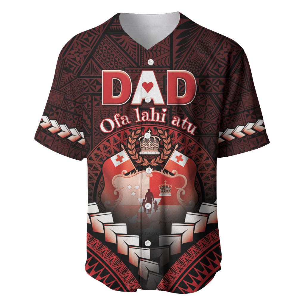 Personalised Tonga Happy Father's Day Baseball Jersey Ofa Lahi Atu Dad Polynesian Tribal LT05 Red - Polynesian Pride