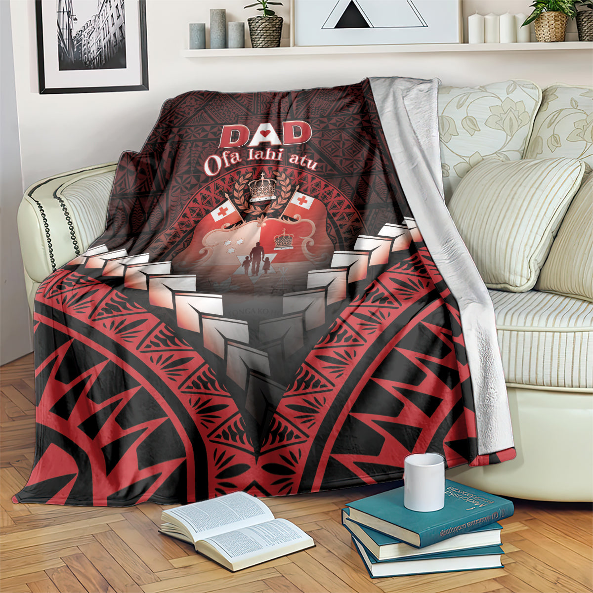 Tonga Happy Father's Day Blanket Ofa Lahi Atu Dad Polynesian Tribal LT05 Red - Polynesian Pride