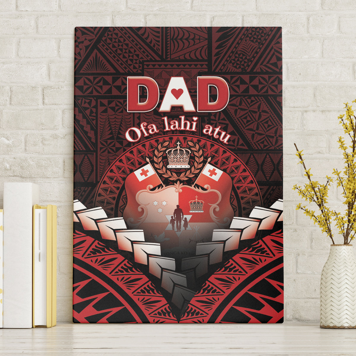 Tonga Happy Father's Day Canvas Wall Art Ofa Lahi Atu Dad Polynesian Tribal LT05 Without Frame Red - Polynesian Pride