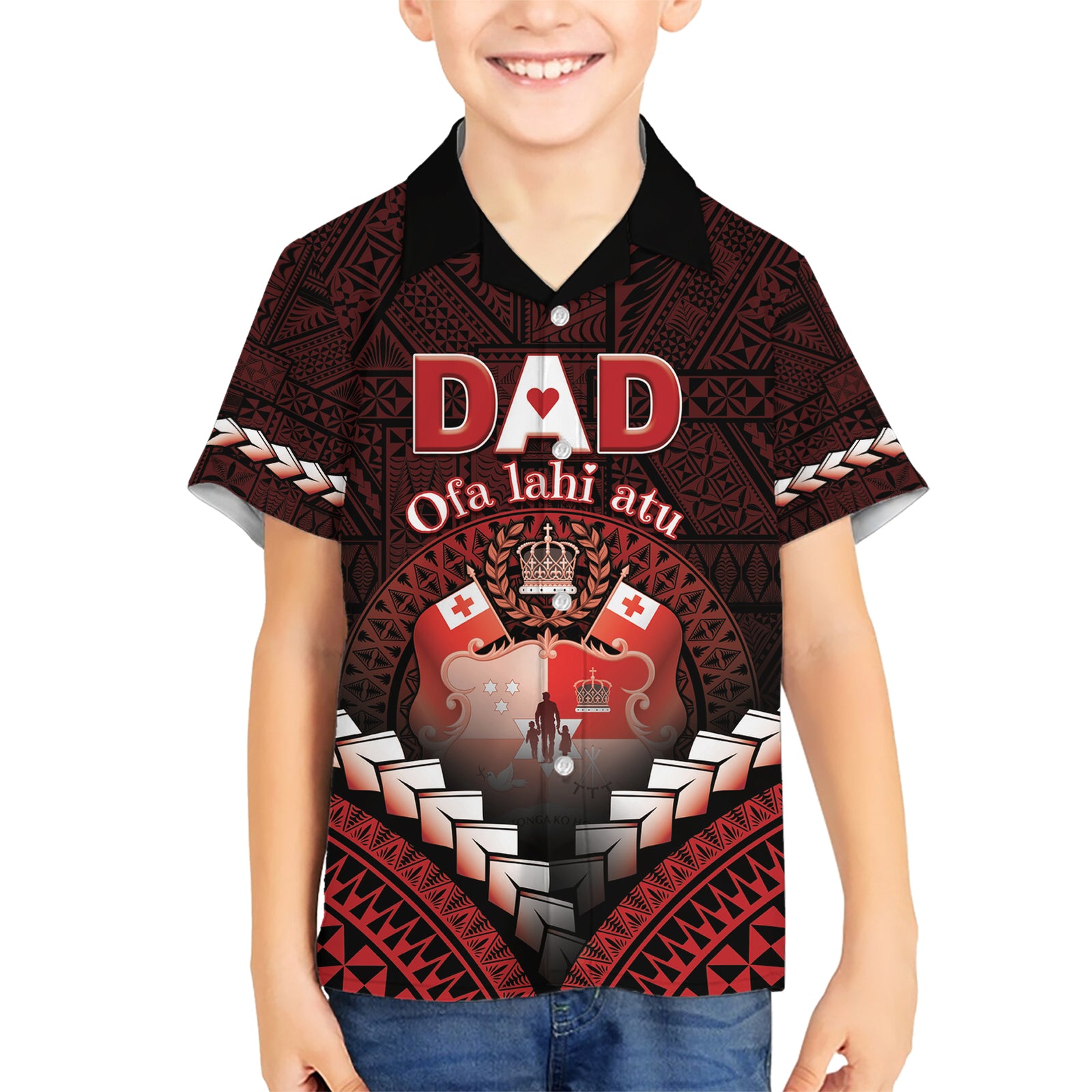 Personalised Tonga Happy Father's Day Kid Hawaiian Shirt Ofa Lahi Atu Dad Polynesian Tribal LT05 Kid Red - Polynesian Pride