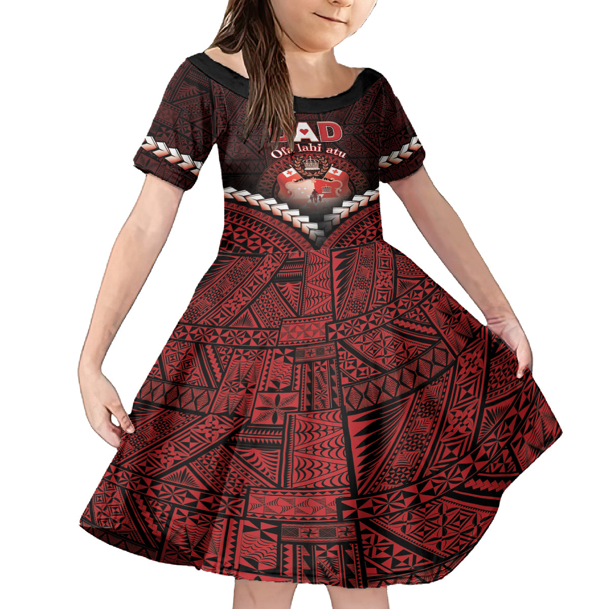 Personalised Tonga Happy Father's Day Kid Short Sleeve Dress Ofa Lahi Atu Dad Polynesian Tribal LT05 KID Red - Polynesian Pride