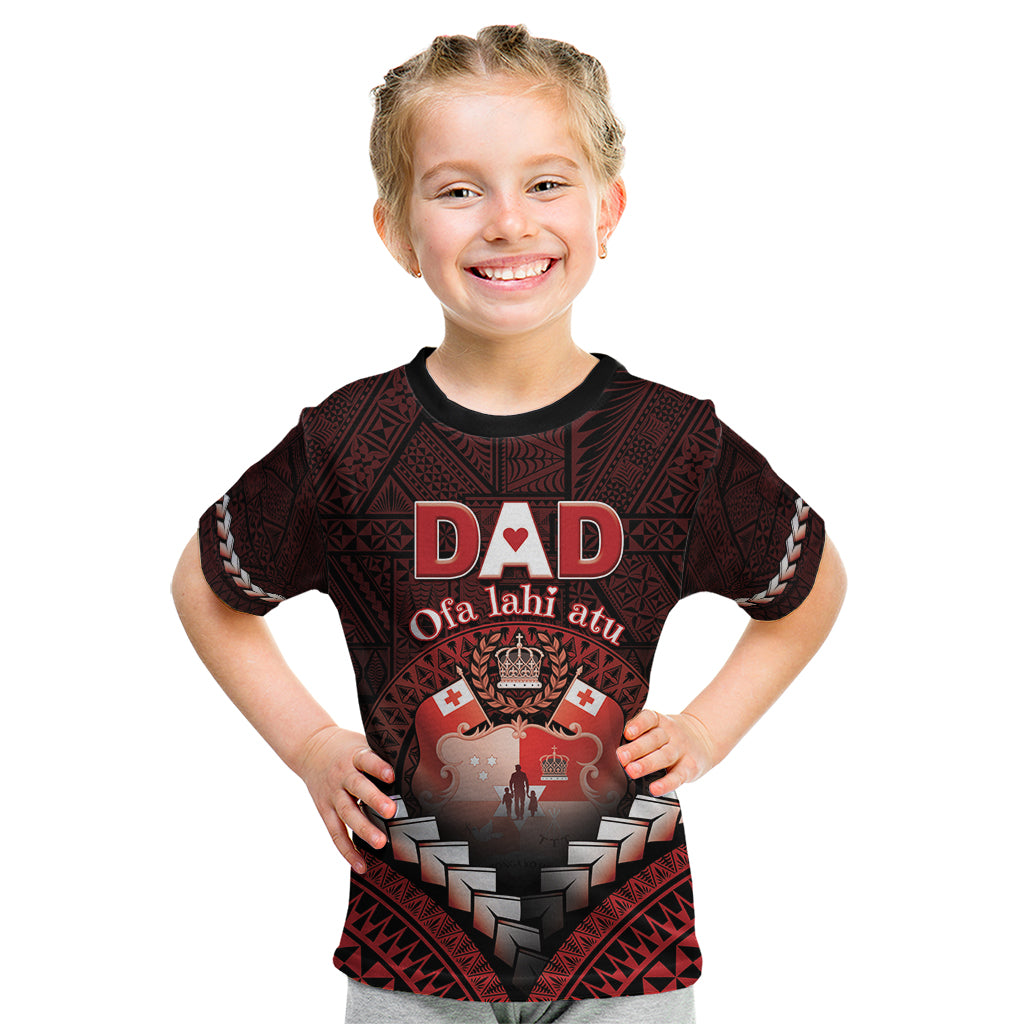 Personalised Tonga Happy Father's Day Kid T Shirt Ofa Lahi Atu Dad Polynesian Tribal LT05 Red - Polynesian Pride
