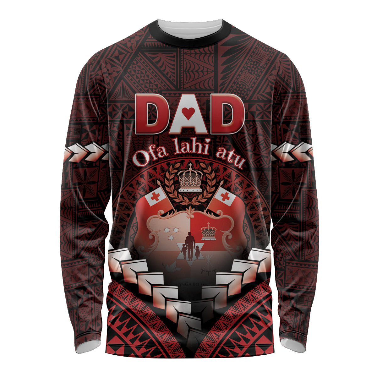 Personalised Tonga Happy Father's Day Long Sleeve Shirt Ofa Lahi Atu Dad Polynesian Tribal LT05 Unisex Red - Polynesian Pride