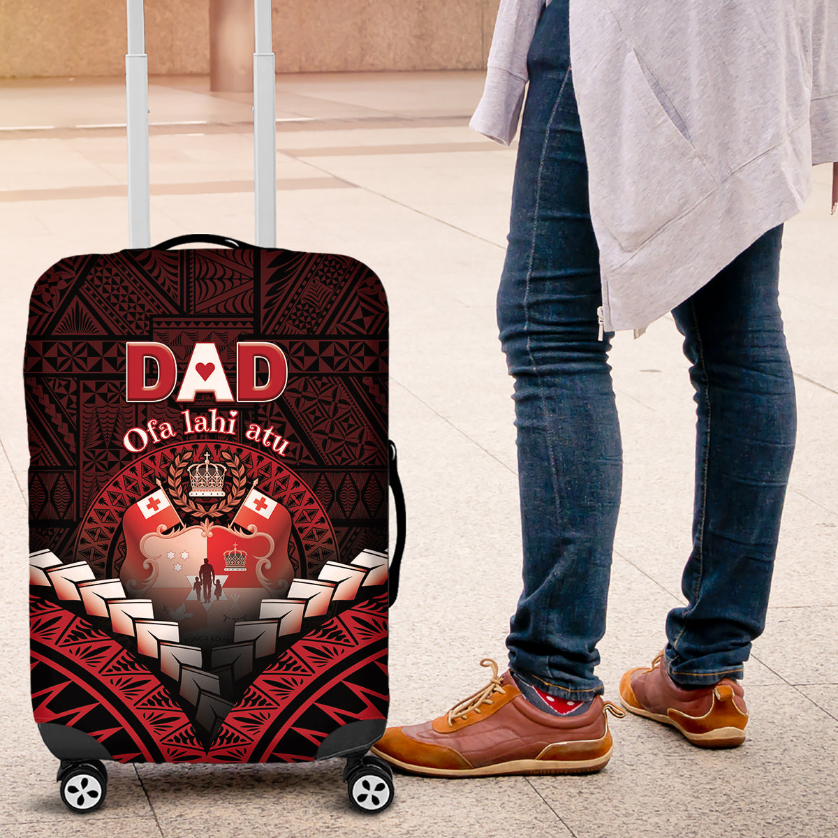 Tonga Happy Father's Day Luggage Cover Ofa Lahi Atu Dad Polynesian Tribal LT05 Red - Polynesian Pride