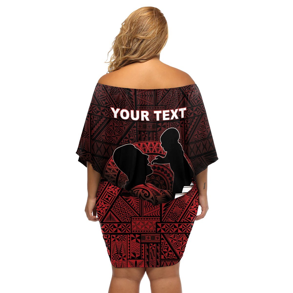 Personalised Tonga Happy Father's Day Off Shoulder Short Dress Ofa Lahi Atu Dad Polynesian Tribal LT05 - Polynesian Pride