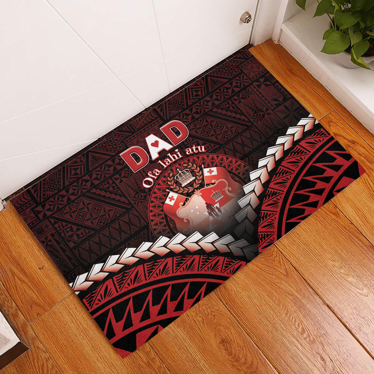 Tonga Happy Father's Day Rubber Doormat Ofa Lahi Atu Dad Polynesian Tribal LT05 Red - Polynesian Pride