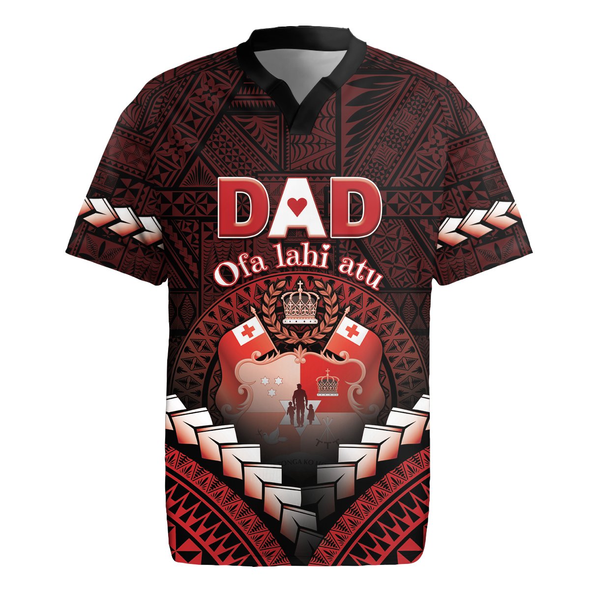 Personalised Tonga Happy Father's Day Rugby Jersey Ofa Lahi Atu Dad Polynesian Tribal LT05 Red - Polynesian Pride