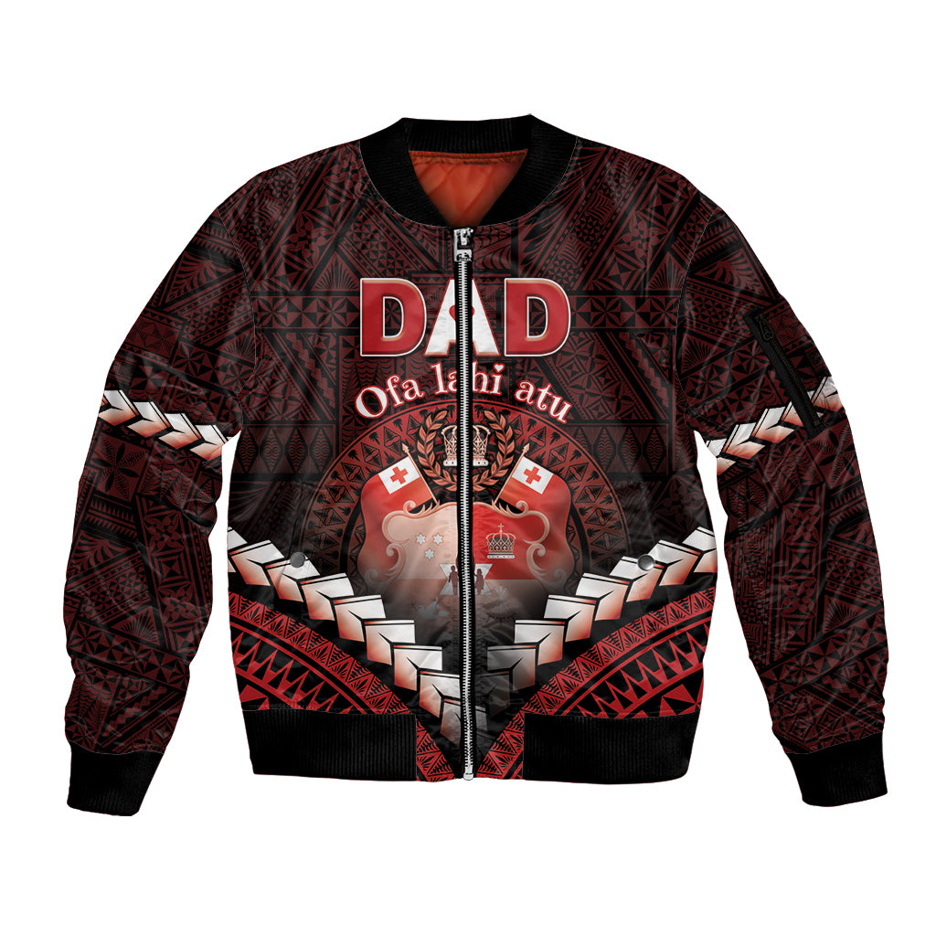 Personalised Tonga Happy Father's Day Sleeve Zip Bomber Jacket Ofa Lahi Atu Dad Polynesian Tribal LT05 Unisex Red - Polynesian Pride