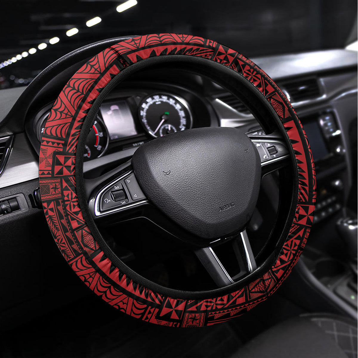 Tonga Happy Father's Day Steering Wheel Cover Ofa Lahi Atu Dad Polynesian Tribal LT05 Universal Fit Red - Polynesian Pride