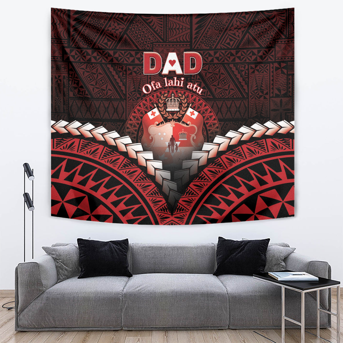 Tonga Happy Father's Day Tapestry Ofa Lahi Atu Dad Polynesian Tribal LT05 Red - Polynesian Pride