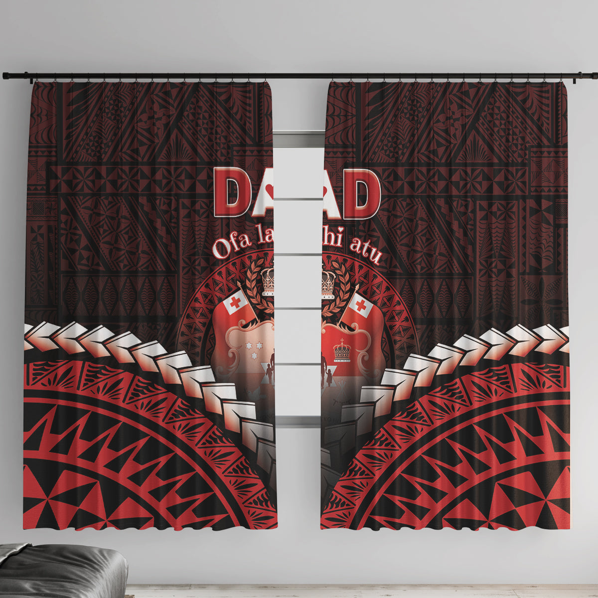 Tonga Happy Father's Day Window Curtain Ofa Lahi Atu Dad Polynesian Tribal LT05 With Hooks Red - Polynesian Pride