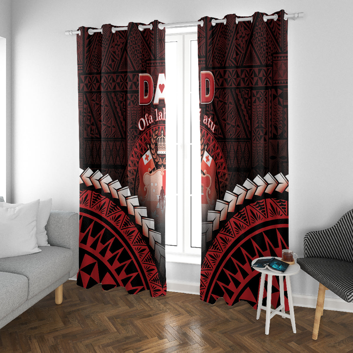 Tonga Happy Father's Day Window Curtain Ofa Lahi Atu Dad Polynesian Tribal LT05 With Grommets Red - Polynesian Pride