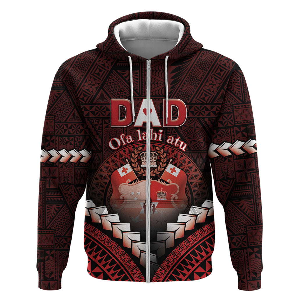 Personalised Tonga Happy Father's Day Zip Hoodie Ofa Lahi Atu Dad Polynesian Tribal LT05 Zip Hoodie Red - Polynesian Pride