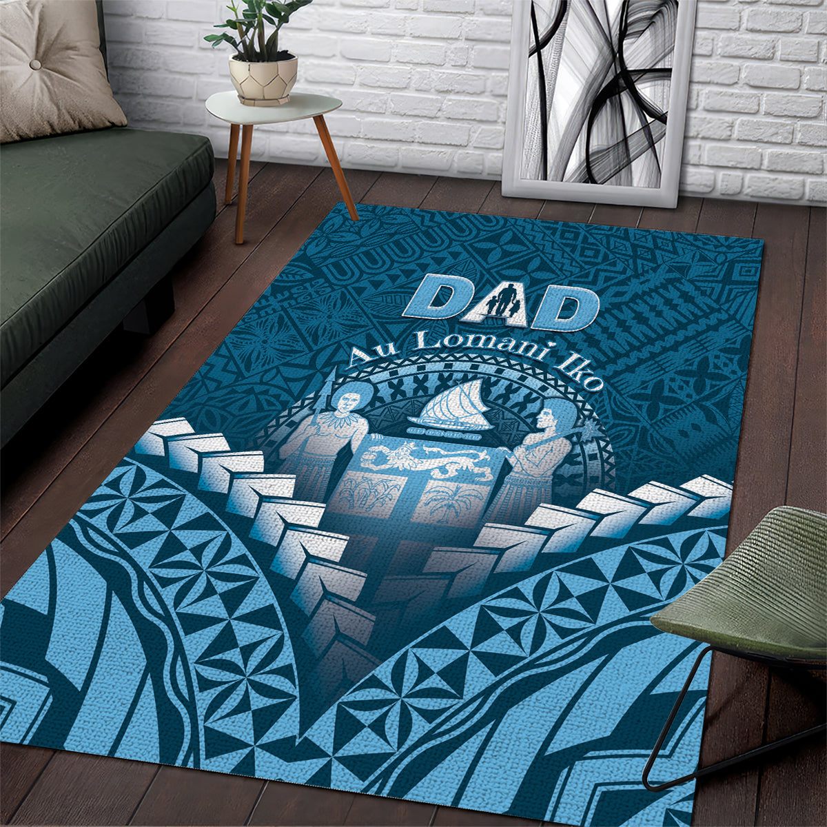 Fiji Happy Father's Day Area Rug Au Lomani Iko Dad Polynesian Tribal LT05 Blue - Polynesian Pride