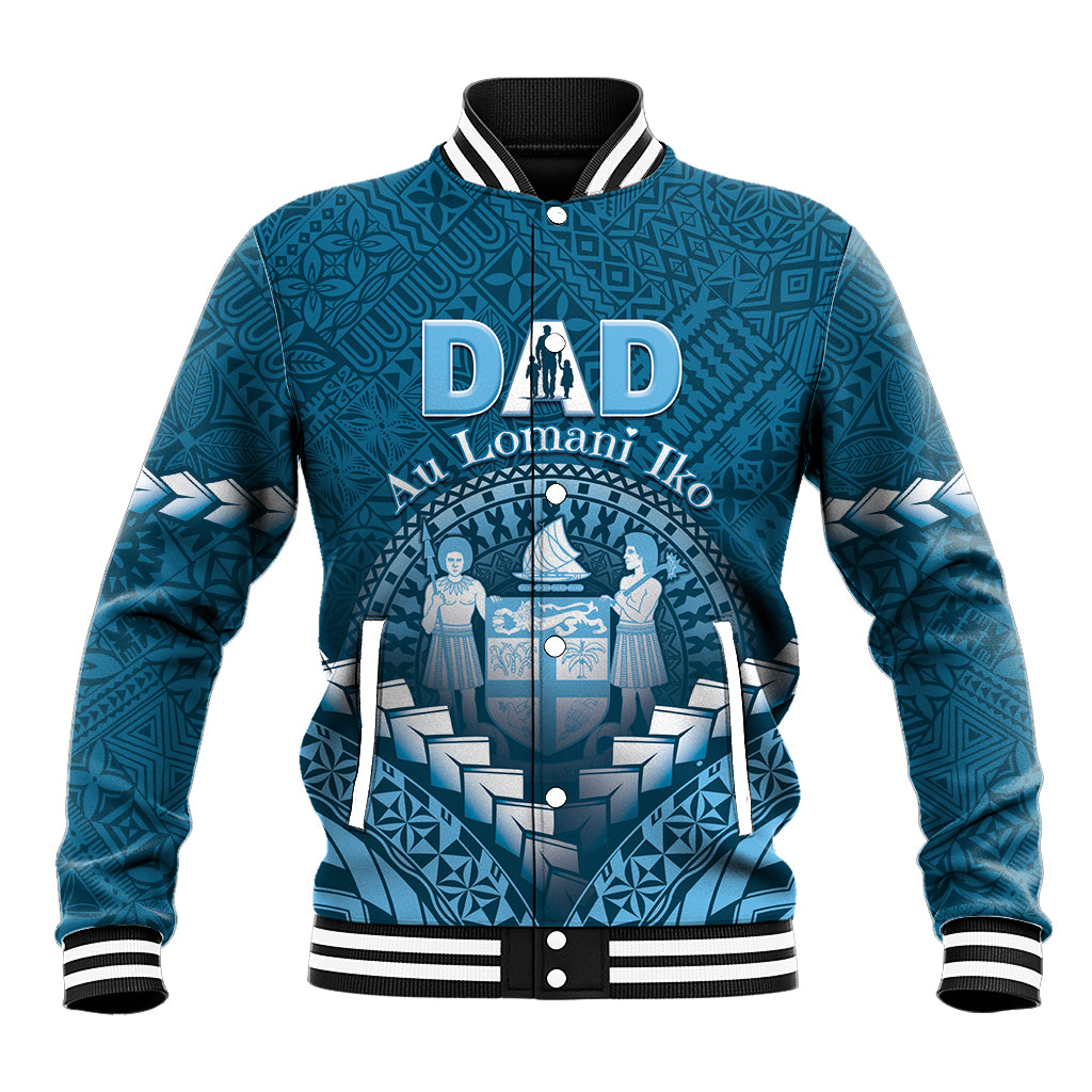 Personalised Fiji Happy Father's Day Baseball Jacket Au Lomani Iko Dad Polynesian Tribal LT05 Unisex Blue - Polynesian Pride