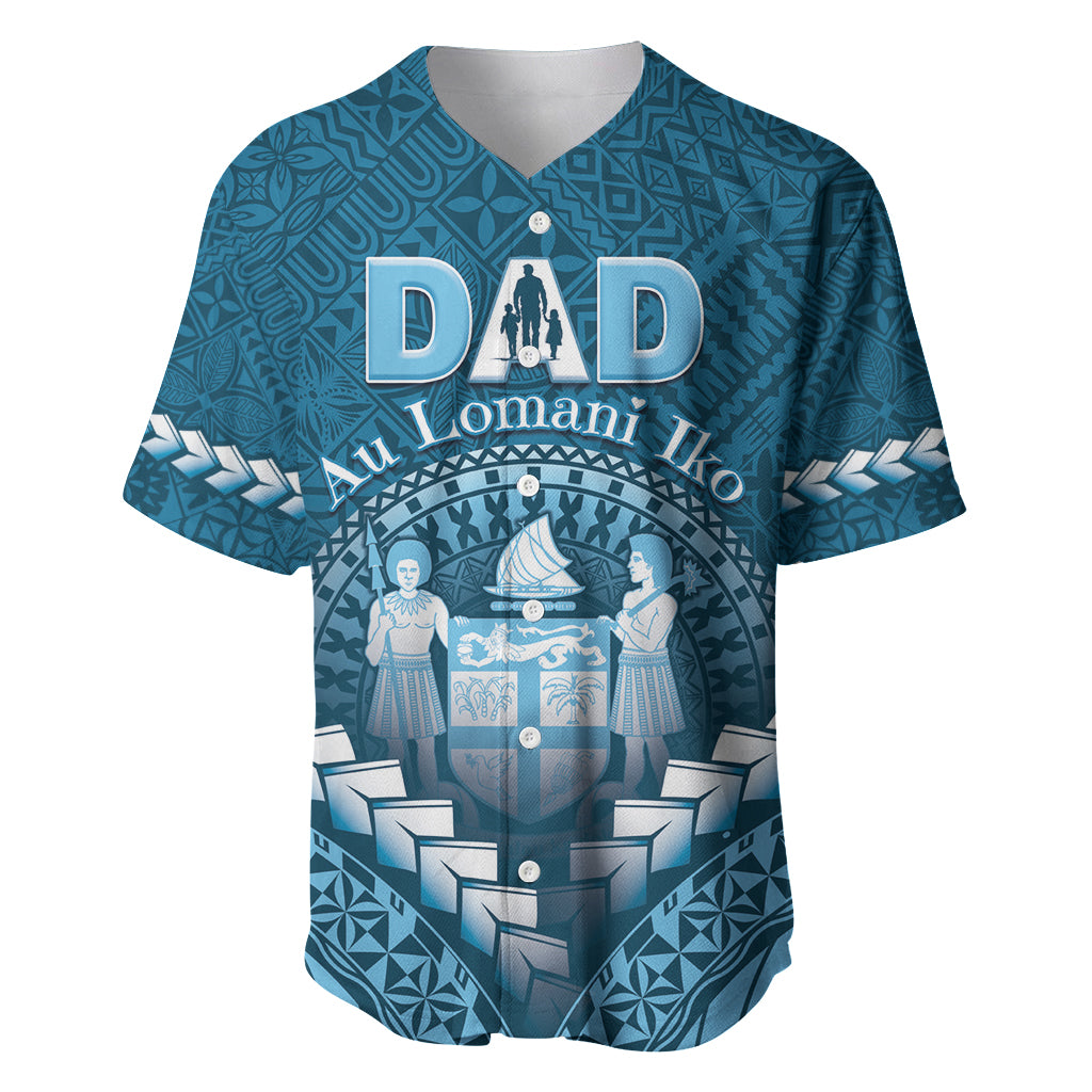 Personalised Fiji Happy Father's Day Baseball Jersey Au Lomani Iko Dad Polynesian Tribal LT05 Blue - Polynesian Pride