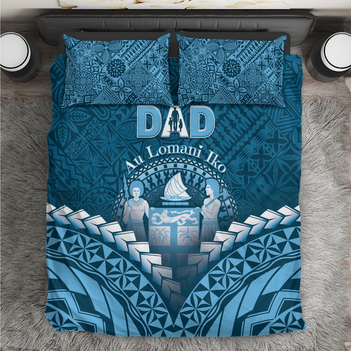 Fiji Happy Father's Day Bedding Set Au Lomani Iko Dad Polynesian Tribal LT05 Blue - Polynesian Pride