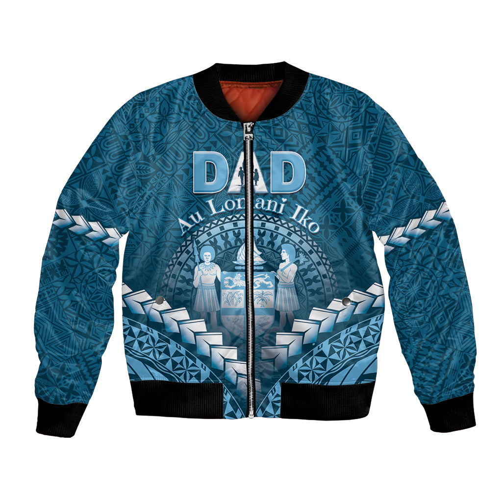 Personalised Fiji Happy Father's Day Bomber Jacket Au Lomani Iko Dad Polynesian Tribal LT05 Unisex Blue - Polynesian Pride