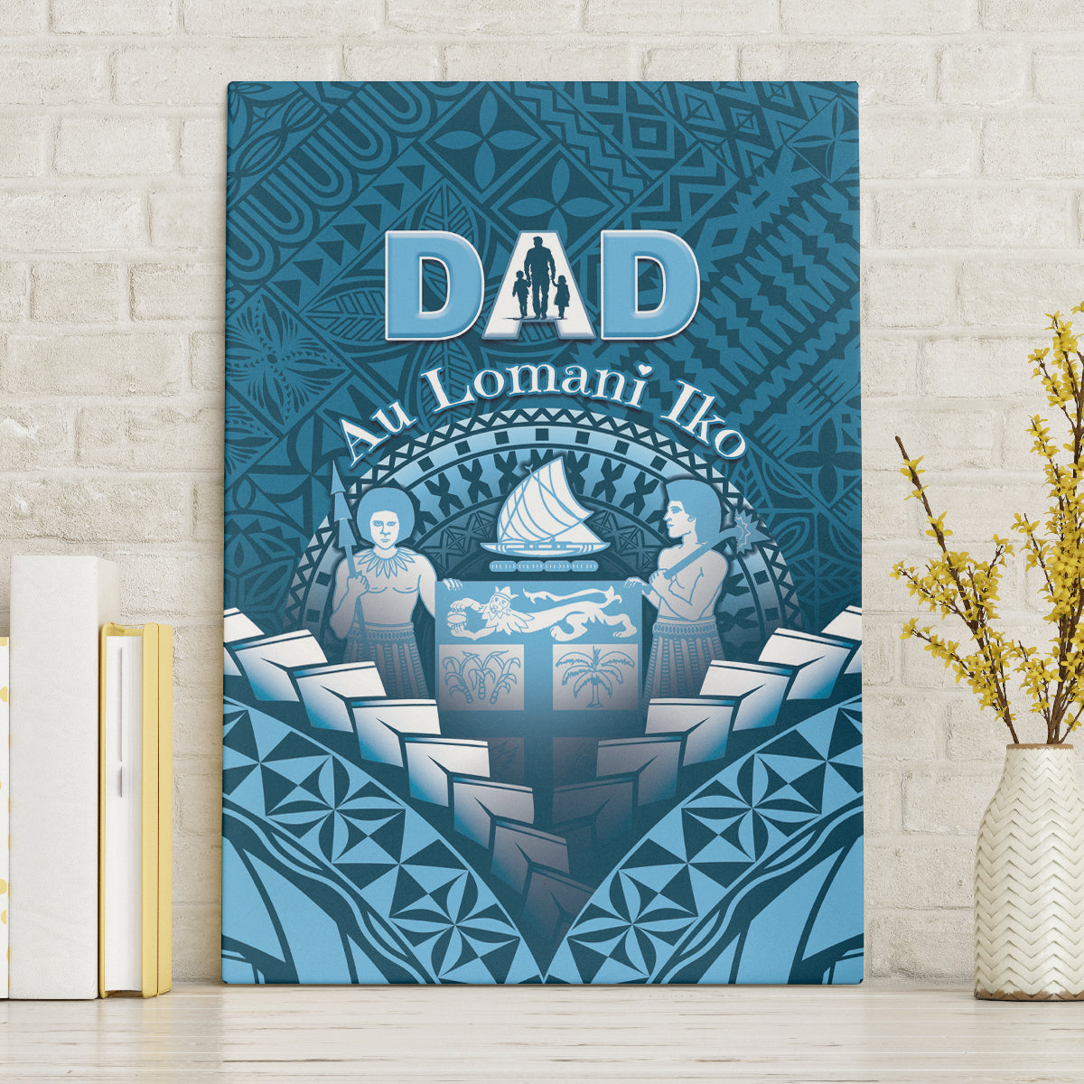 Fiji Happy Father's Day Canvas Wall Art Au Lomani Iko Dad Polynesian Tribal LT05 Without Frame Blue - Polynesian Pride