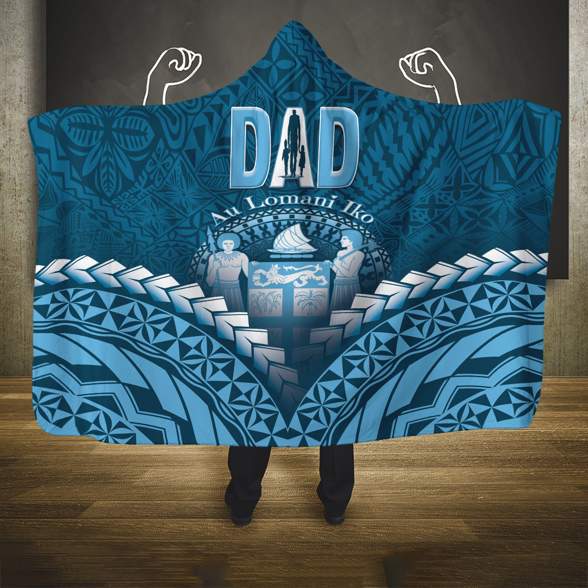 Fiji Happy Father's Day Hooded Blanket Au Lomani Iko Dad Polynesian Tribal LT05 One Size Blue - Polynesian Pride