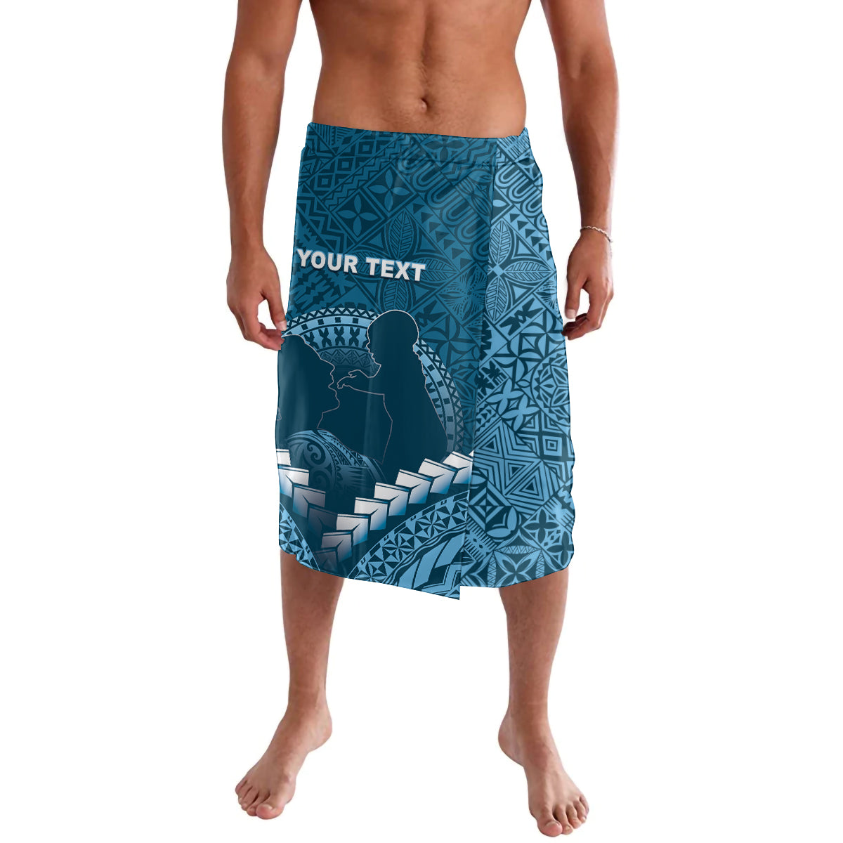 Personalised Fiji Happy Father's Day Lavalava Au Lomani Iko Dad Polynesian Tribal LT05 Blue - Polynesian Pride