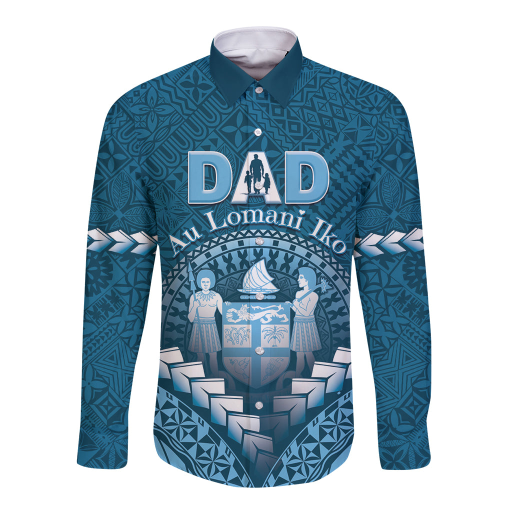 Personalised Fiji Happy Father's Day Long Sleeve Button Shirt Au Lomani Iko Dad Polynesian Tribal LT05 Unisex Blue - Polynesian Pride