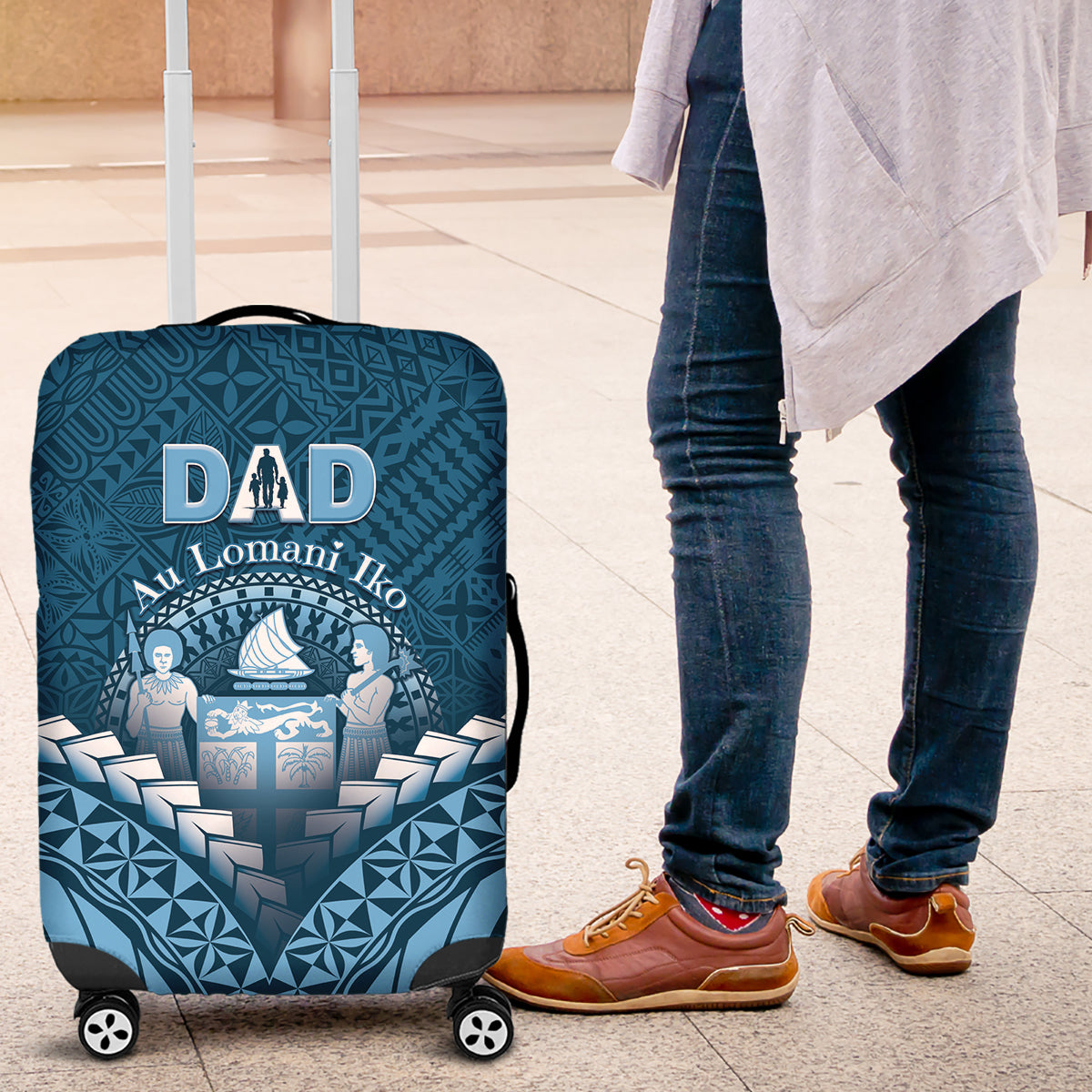 Fiji Happy Father's Day Luggage Cover Au Lomani Iko Dad Polynesian Tribal LT05 Blue - Polynesian Pride
