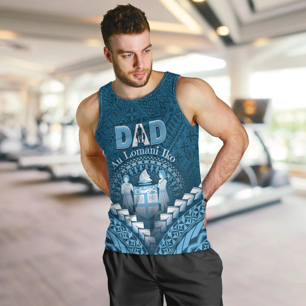 Personalised Fiji Happy Father's Day Men Tank Top Au Lomani Iko Dad Polynesian Tribal LT05 Blue - Polynesian Pride